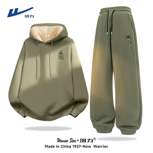 加绒加厚保暖两件套A 冬季 回力卫衣套装 男潮流简约连帽上衣束脚裤