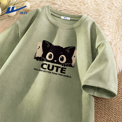 回力麂皮绒宽松休闲圆领短袖t恤