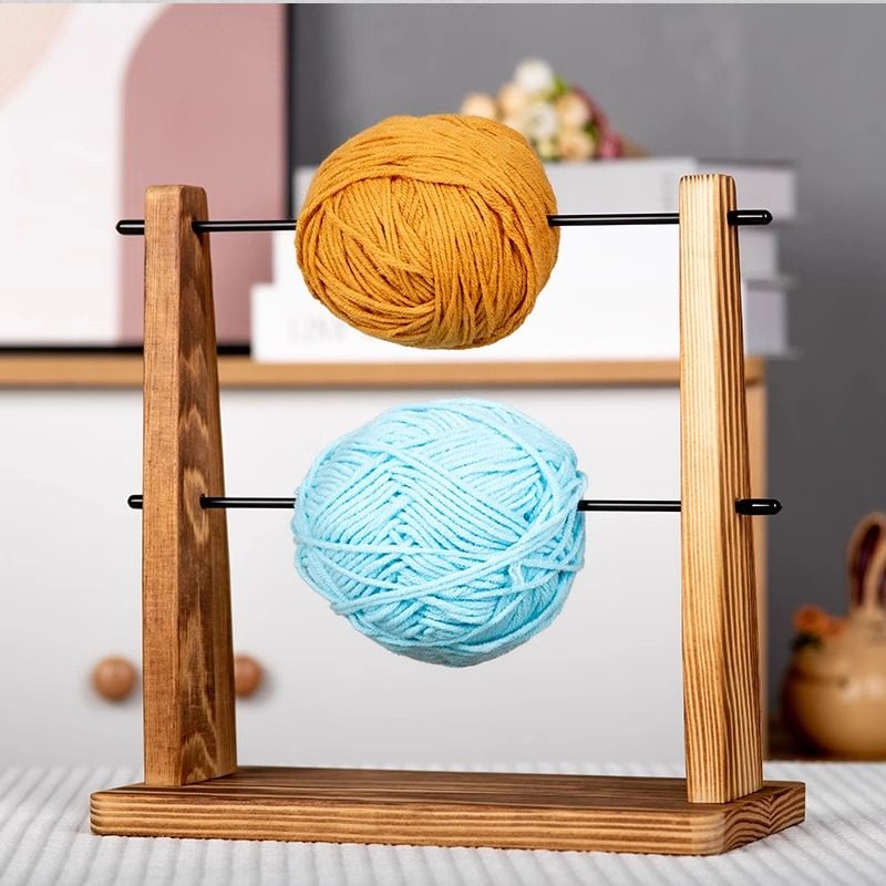 实木绕线架双层绕线器转动线轴木质毛线架编织工具线团线球支架