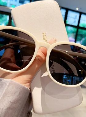 2025夏季墨镜女高级感大脸防晒圆形白色框太阳眼镜防紫外线显脸小