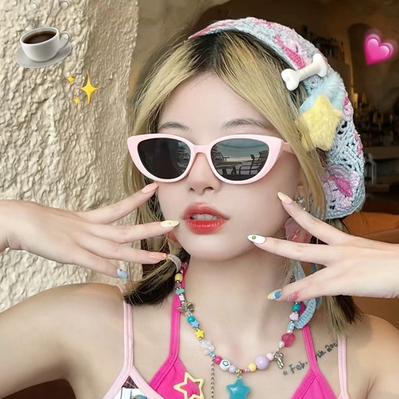 夏季多巴胺粉色猫眼墨镜女甜酷辣妹风太阳眼镜显脸小框眼镜遮阳潮