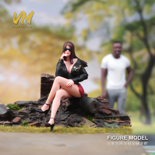 VM 1/87/64/43/24/18 性感眼镜妹微缩场景模型搭配手工涂装小人偶