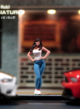 VM1/87/64/43/24/18掐腰卷发美女微缩场景微拍摄影车模型搭配人偶