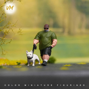 VM 1/87/64/43/24/18 遛狗酷男微缩场景模型搭配手工涂装小人偶