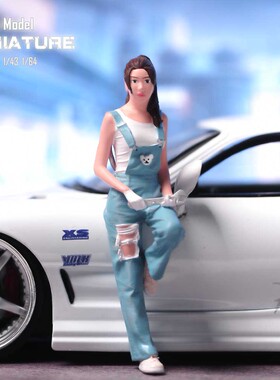 VM1/87/64/43/24/18修车女孩微缩场景微拍摄影车模型搭配手办人偶