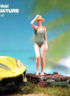 VM1/87/64/43带太阳帽度假美女微缩场景微拍摄影车模型手办人偶