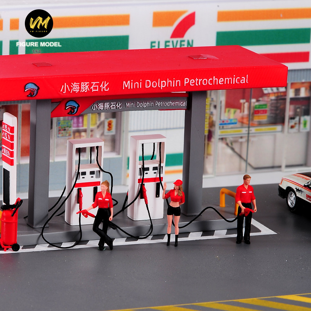 VM 1/64 加油站场景人偶三人组 涂装微缩模型多款可选手工模型