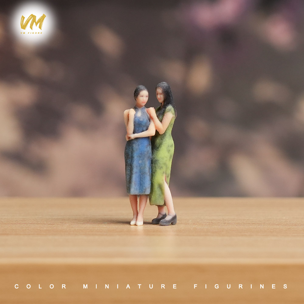 VM 1/64 旗袍姐妹微缩场景模型搭配3D彩色打印人偶摆件