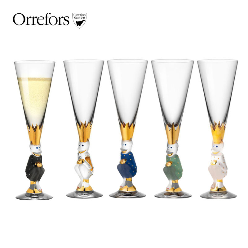 瑞典orrefors手工水晶玻璃杯nobel诺贝尔小鬼香槟杯北欧创意酒杯