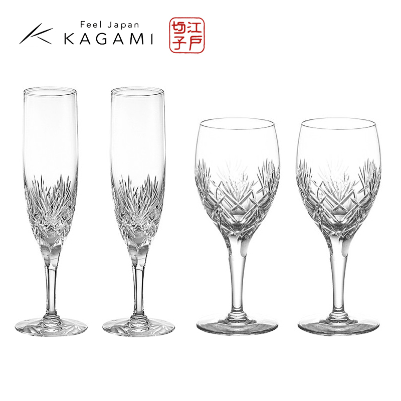 日本KAGAMI幸福香槟杯水晶玻璃江户切子手工葡萄酒杯进口香槟对杯 餐饮具 葡萄酒/红酒杯 原图主图