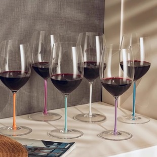 奥地利RIEDEL璀璨彩色杯杆手工红酒杯双支礼盒装葡萄酒杯进口