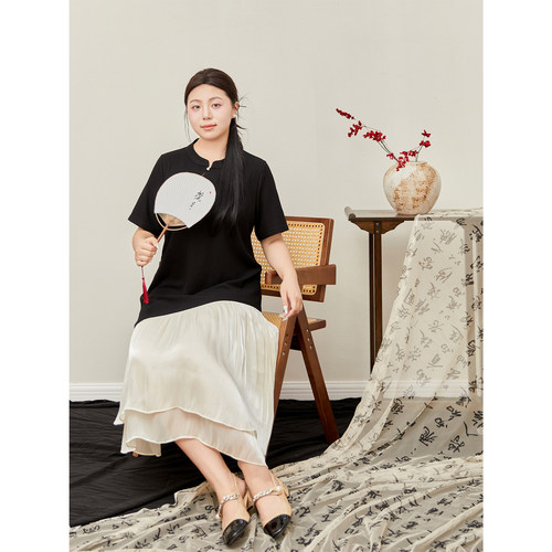 DM100大码女装夏季微胖mm【T恤连衣裙】宽松短袖百搭显瘦拼接裙子