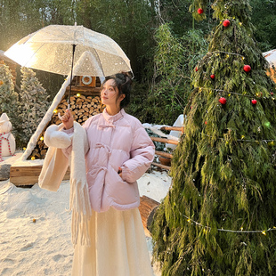 DM100大码女装微胖mm冬季保暖立领插肩袖杜邦棉服甜美外套