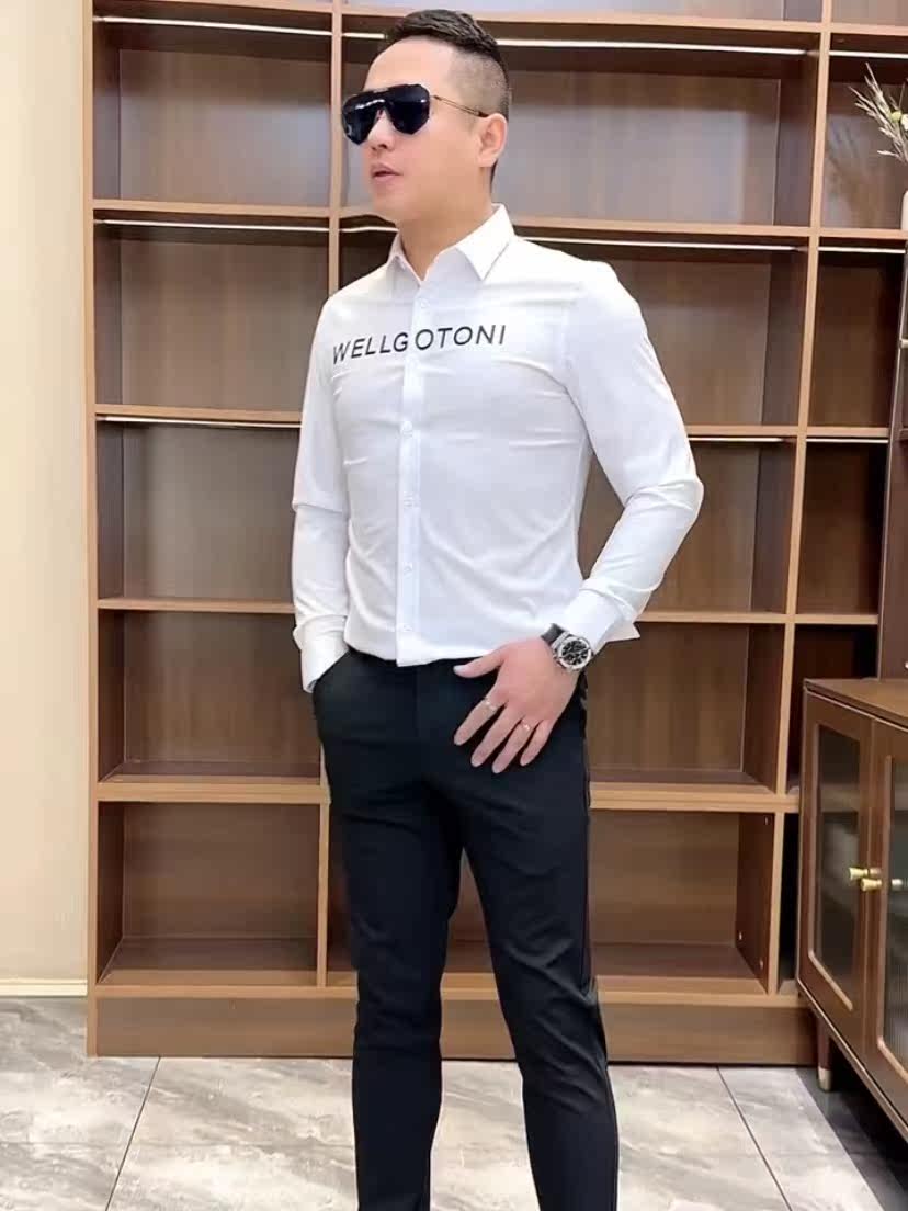 春夏款男士字母长袖衬衫时尚百搭