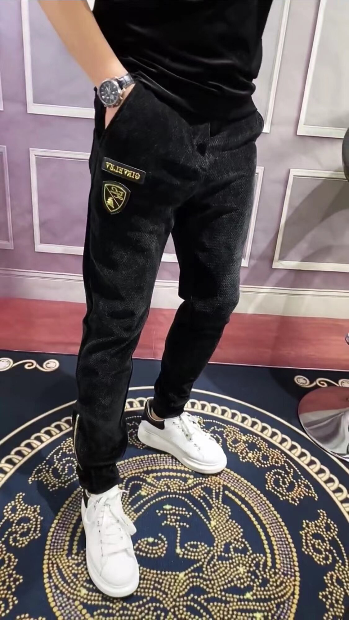 9158秋冬新款男士菠萝绒休闲裤加厚休闲百搭潮流小脚裤束脚裤子