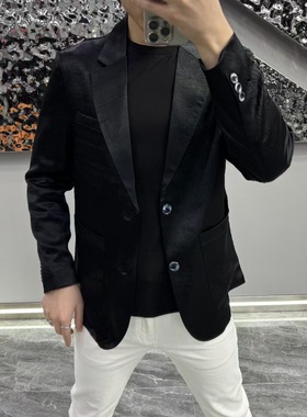 1555秋季新款欧货男士休闲醋酸西服上衣商务修身百搭简约西装外套