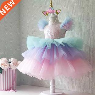 Layers Rainbow Unicorn Princess Girls Tutu Cake Dress Prom