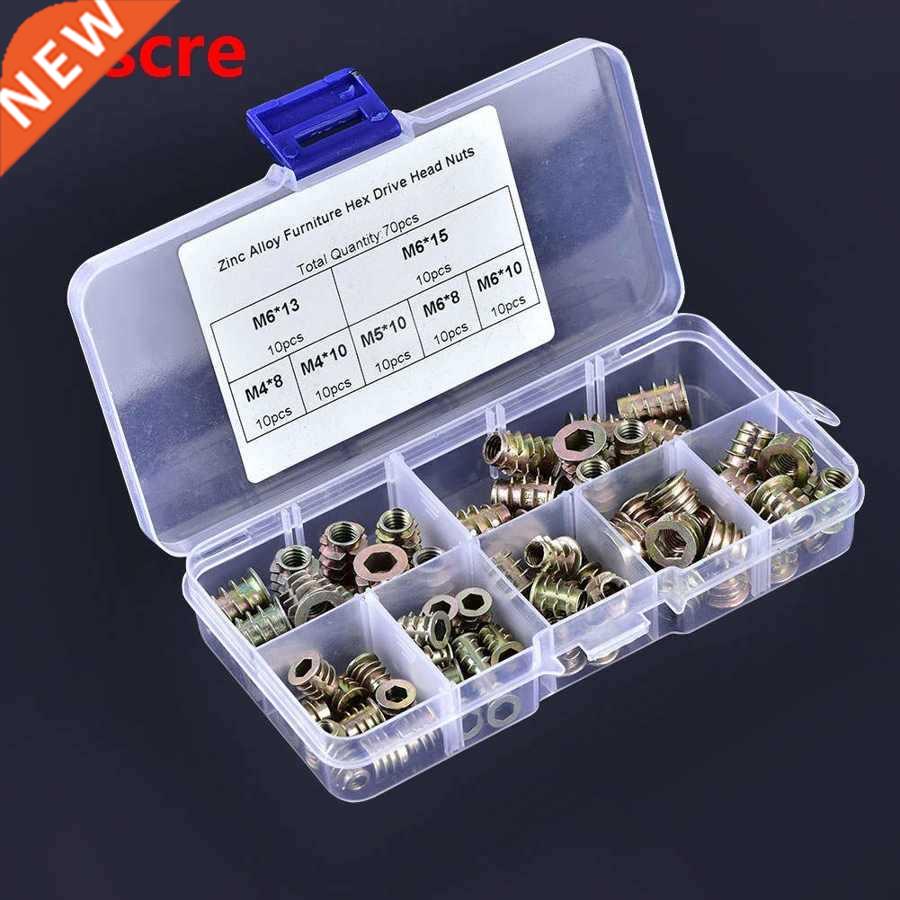 70x M6 Zinc Alloy Furniture Hex Drive Nut Threaded For Wood