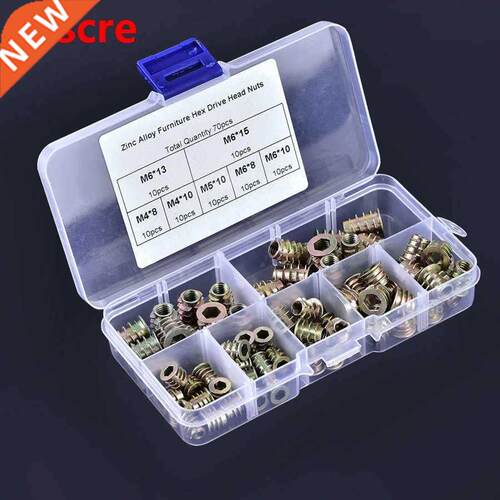 70x M6 Zinc Alloy Furniture Hex Drive Nut Threaded For Wood