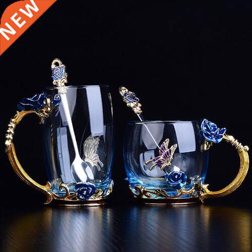 Blue Rose Enamel Crystal Cup Flower Tea Glass High-grade Gla