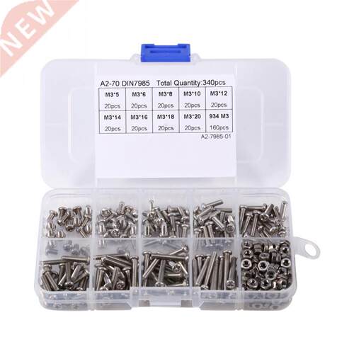 340PCS M3 Screw with Nut Assortment Kit Set Pan Head for DIY