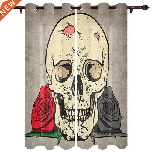 Halloween Skull And Roses Window Curtains for Bedroom Home