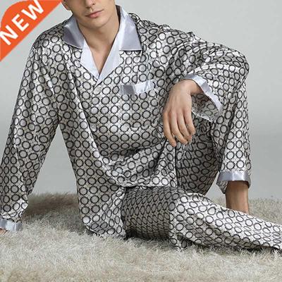 Mens Stain Silk Pajama Sets Pajamas Men Sleepwear Modern Sty