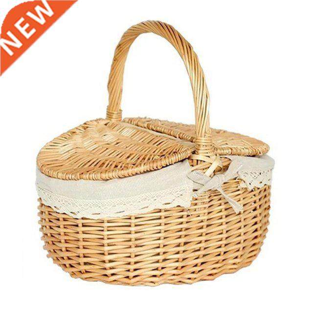 handmade large wicker basket with handle picnic willow woven