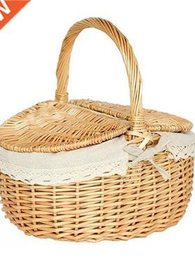 Handmade Large Wicker Basket with Handle Picnic Willow Woven