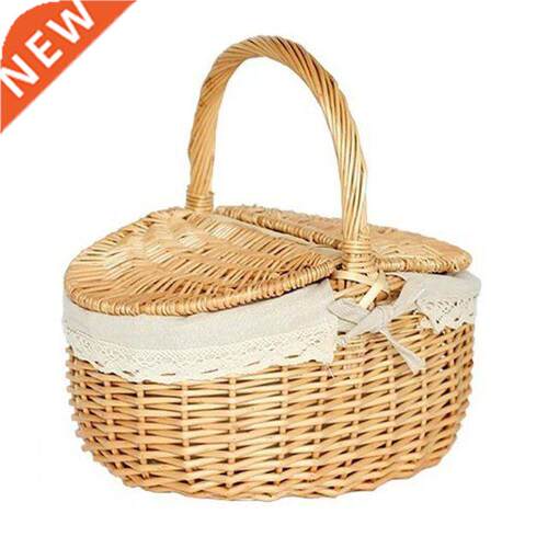 Handmade Large Wicker Basket with Handle Picnic Willow Woven