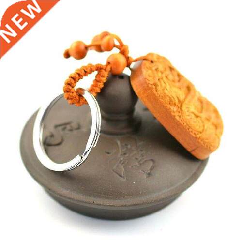 Pech Wood Crving Chinese Drgon Lucky Sttue Pendnt