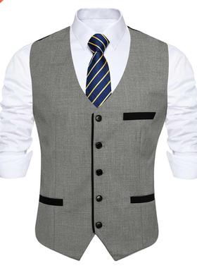 Casual Slim Wedding Men's Suit Vests Slim Fit Gray Men Waist