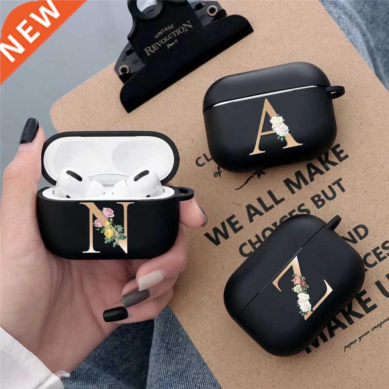 Letter A Z Matte Black Headphone Case For Apple Airpods Pro