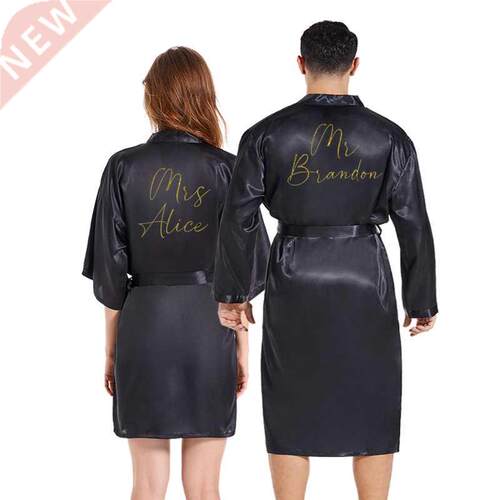 perosonalized satin robe men MRS MR matching couple kimono c