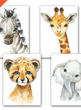 Watercolor Animal Poster A4 Elephant Tiger Cute Cartoon Kind