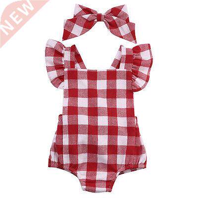 Citgeett Summer Newborn Infant Kids Baby Girl Red Plaid Romp