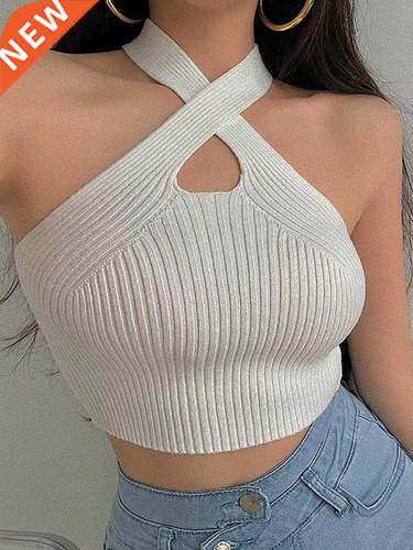HELIAR Women Cross Halter Tops Female Off Shoulder Crop Tops