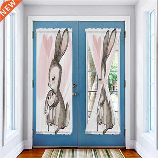 Animal Rabbit Love Retro Door Curtains for Kitchen Bedroom