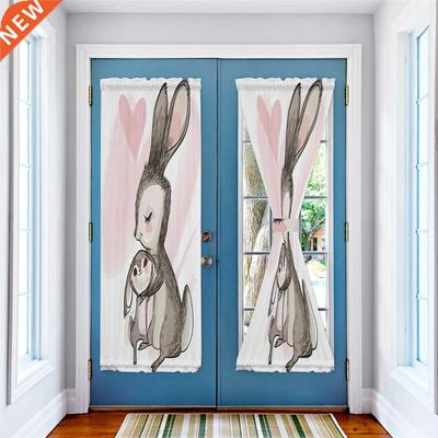 Animal Rabbit Love Retro Door Curtains for Kitchen Bedroom