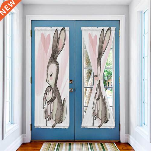 Animal Rabbit Love Retro Door Curtains for Kitchen Bedroom