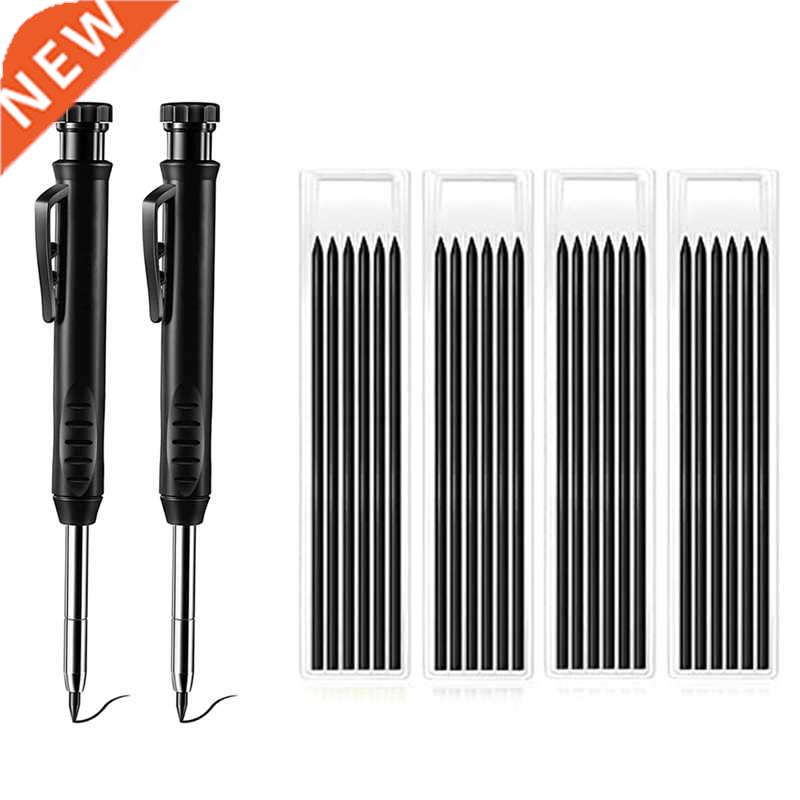 2 Pcs Solid Carpenter Pencil with 24 Refill Grey, Long Nosed