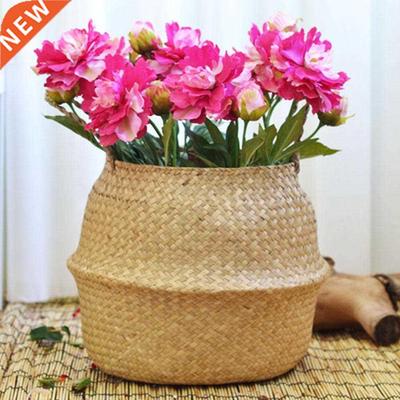 Wicker Storage Foldable Basket Bamboo Seagrass Flower Pot Pl