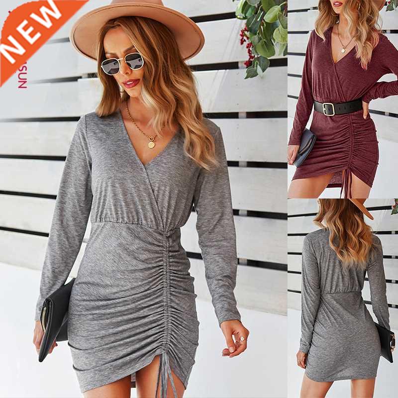 2022 autumn women dress long sleeve skirt 秋冬抽褶长袖连衣裙