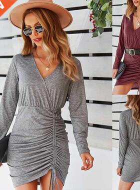 2022 autumn women dress long sleeve skirt 秋冬抽褶长袖连衣裙