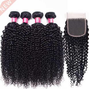 Mongolian Afro Kinky Curly 2/4 Bundles With Closure Human Ha
