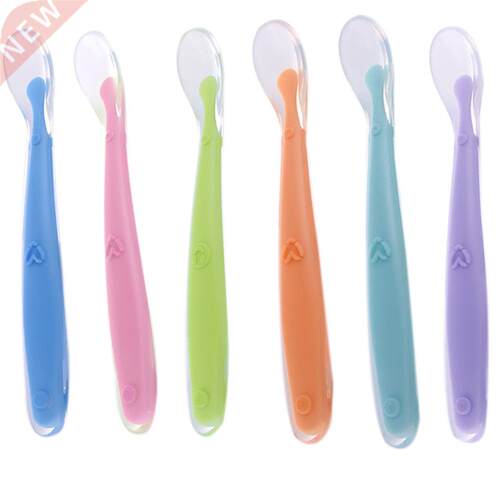 Soft Silicone Baby Feeding Spoon Candy Color Temperature Sen