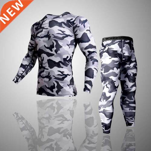 2 Piece Tracksuit Men Compression MMA Long sleeve t shirt Ra