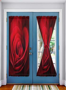 Red Rose Flower Beautiful Luxury Door Curtain for Kitchen