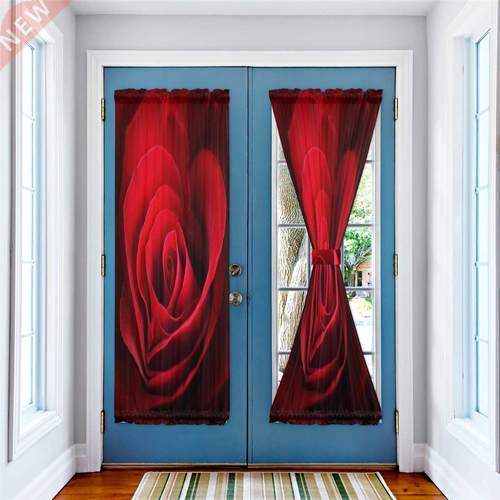 Red Rose Flower Beautiful Luxury Door Curtain for Kitchen