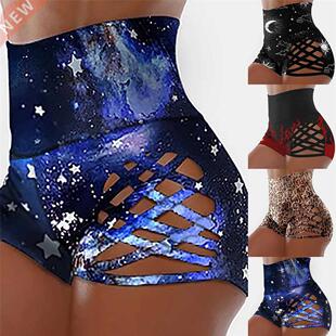 Women Buttocks High Waist Print Bandage Sweatpants Swim Shor